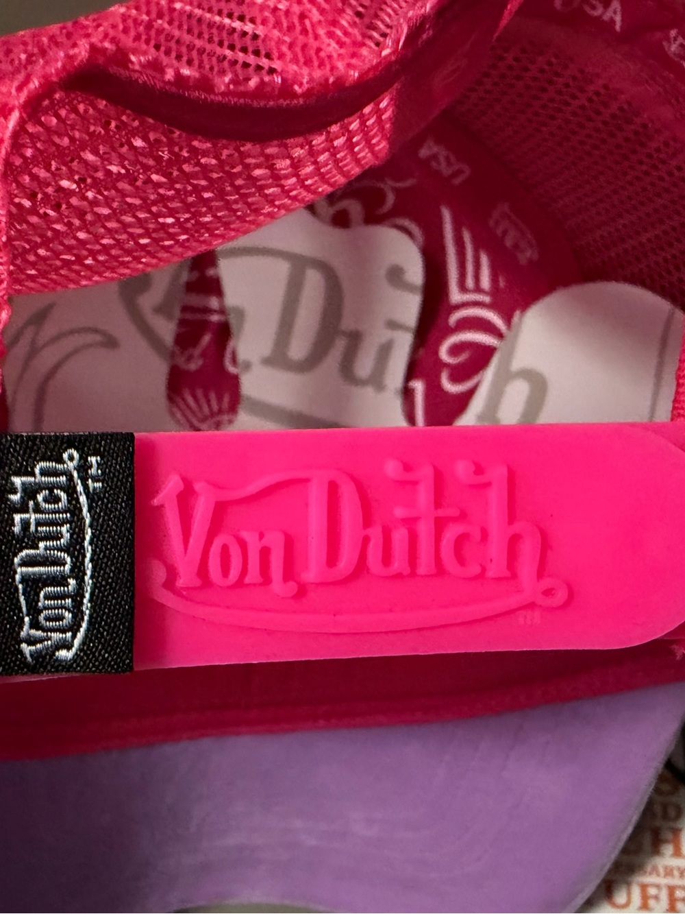 BNWT AUTHENTIC UNISEX VON DUTCH LILAC ICE-PINK VELVET SNAPBACK TRUCKER HAT OSFM - Picture 13 of 13